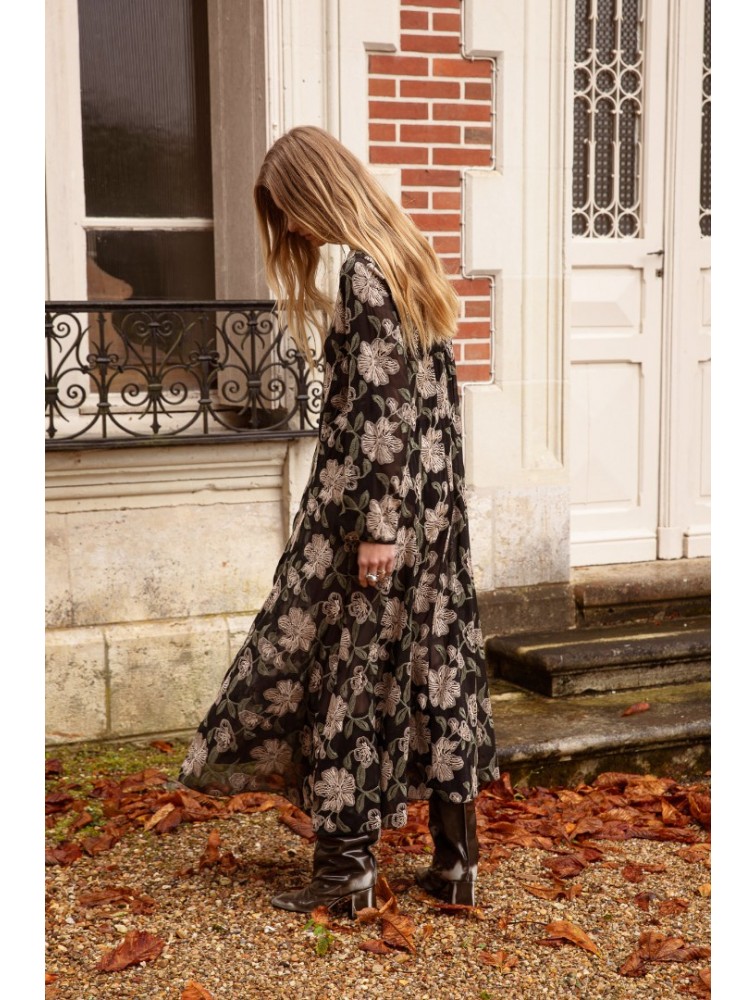 NIDODILEDA Ruston Dress Μαύρο Φλοράλ Κεντητό Φόρεμα