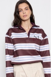 MALLORY THE LABEL Sunday Polo Sweater Burgundy Μπορντώ Πόλο Μπλούζα με Ρίγες