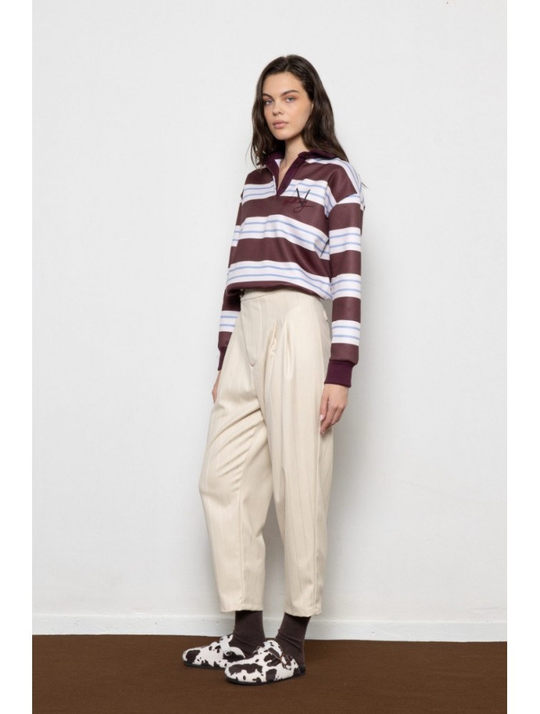 MALLORY THE LABEL Sunday Polo Sweater Burgundy Μπορντώ Πόλο Μπλούζα με Ρίγες