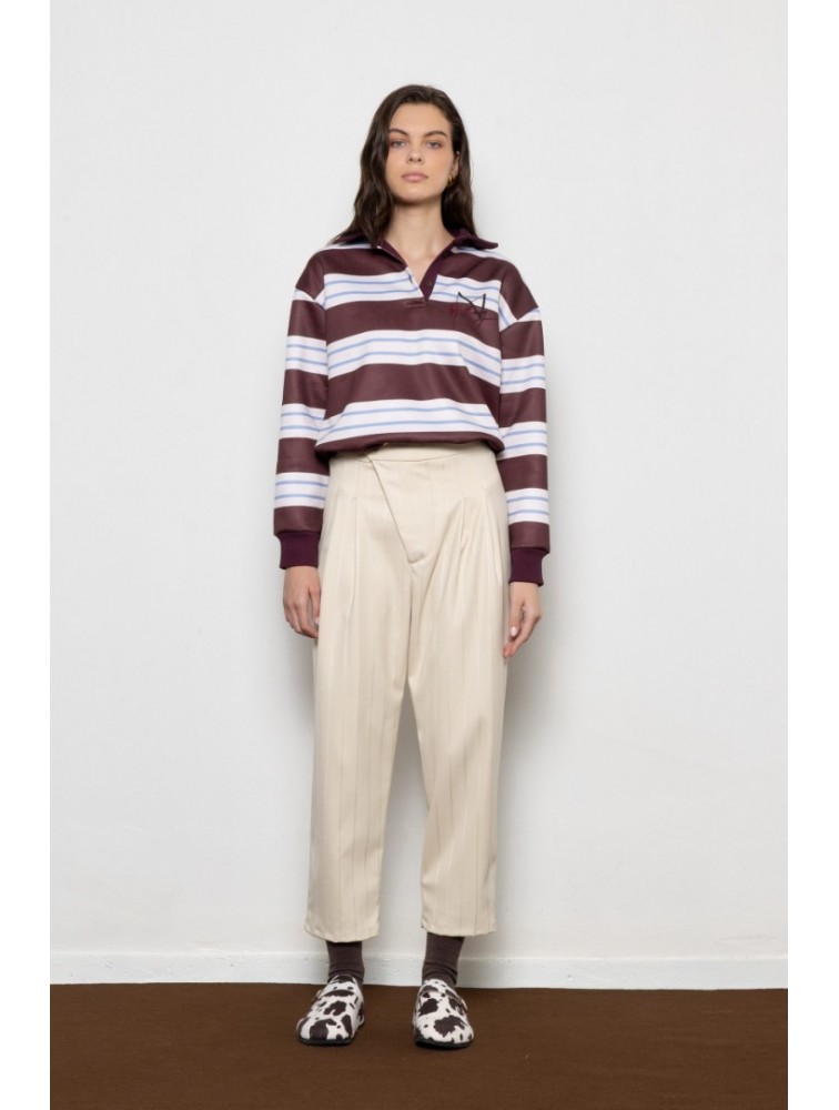 MALLORY THE LABEL Sunday Polo Sweater Burgundy Μπορντώ Πόλο Μπλούζα με Ρίγες