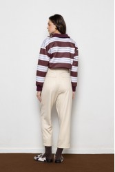 MALLORY THE LABEL Sunday Polo Sweater Burgundy Μπορντώ Πόλο Μπλούζα με Ρίγες