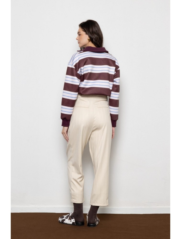 MALLORY THE LABEL Sunday Polo Sweater Burgundy Μπορντώ Πόλο Μπλούζα με Ρίγες