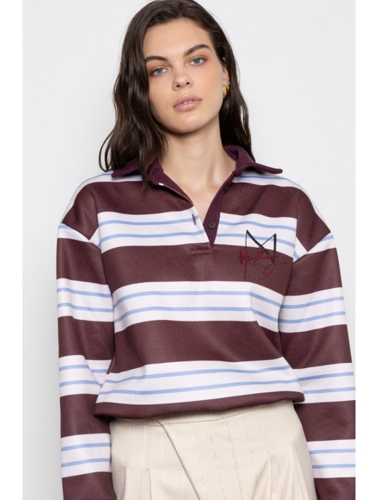 MALLORY THE LABEL Sunday Polo Sweater Burgundy Μπορντώ Πόλο Μπλούζα με Ρίγες