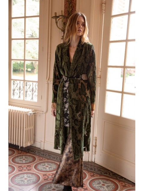  Πράσινο Κροσέ Βελουτέ Κιμονό