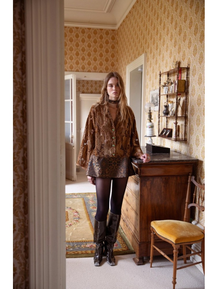 NIDODILEDA Warrior Top Dress Κροσέ Βελουτέ Μουσταρδί Top Dress