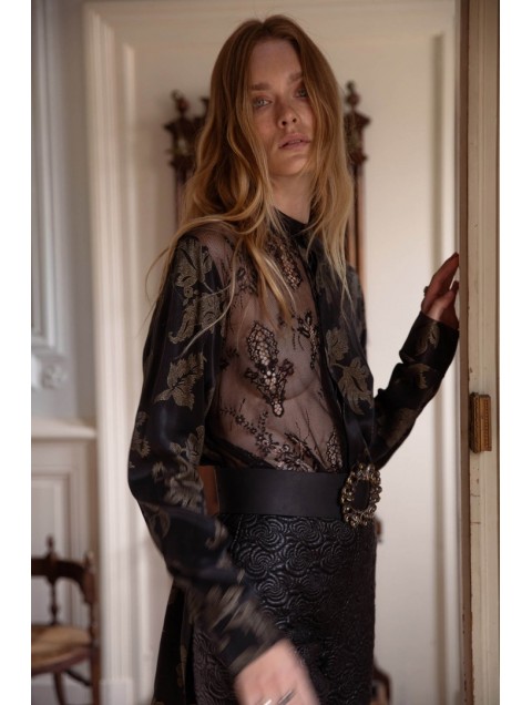 NIDODILEDA Winston Shirt Μαύρο Εμπριμέ Πουκάμισο με Διαφάνεια