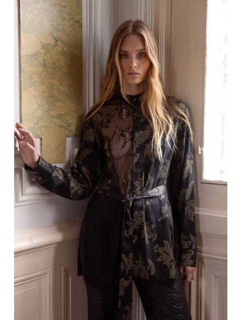 NIDODILEDA Winston Shirt Μαύρο Εμπριμέ Πουκάμισο με Διαφάνεια