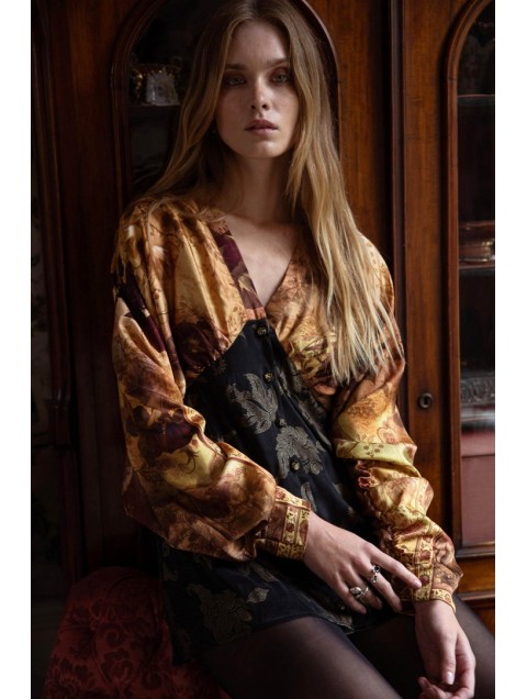 NIDODILEDA Wolf Shirtdress Εμπριμέ Μουσταρδί Πουκαμισοφόρεμα