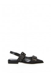 OVYE' by CRISTINA LUCCHI Μαύρα γυναικεία δερμάτινα Slingback mules
