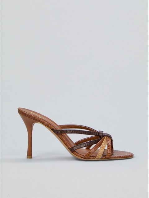 OVYE' by CRISTINA LUCCHI Teius Print Leather Sandal Καφέ Δερμάτινο Πέδιλο 