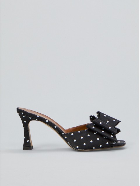 OVYE' by CRISTINA LUCCHI Black Pois Satin Sandal Μαύρο Πουά Mule με Φιόγκο