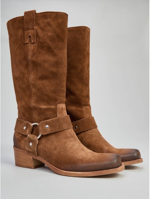 OVYE' by CRISTINA LUCCHI Suede Cowboy Boot Taba Ταμπά Σουέντ Καουμπόικες Μποτες
