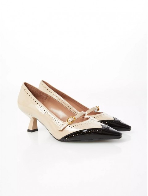 OVYE' by CRISTINA LUCCHI Beige Black women's heels with buckle