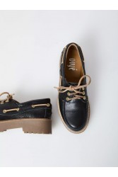 OVYE' by CRISTINA LUCCHI Μαύρο Δερμάτινο Δετό Γυναικείο loafer