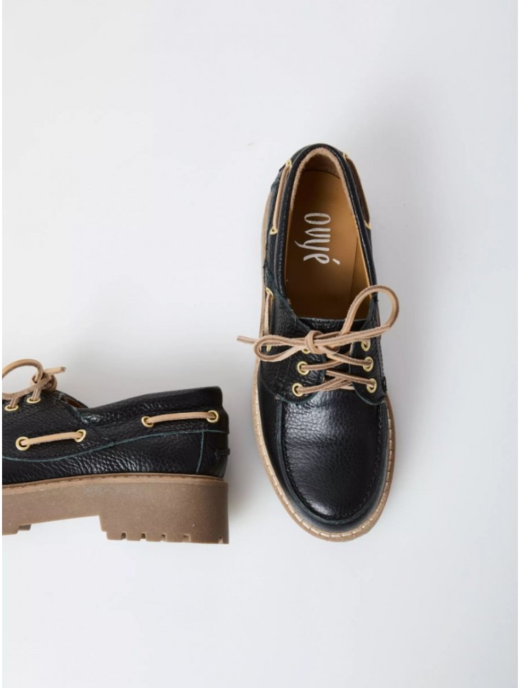 OVYE' by CRISTINA LUCCHI Μαύρο Δερμάτινο Δετό Γυναικείο loafer