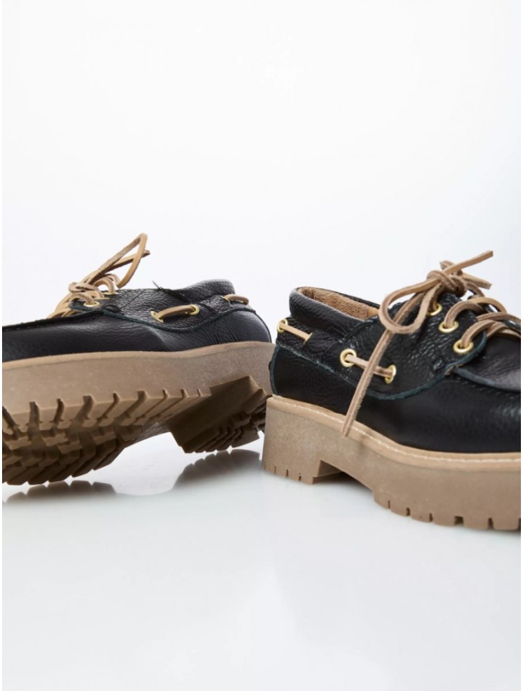 OVYE' by CRISTINA LUCCHI Μαύρο Δερμάτινο Δετό Γυναικείο loafer