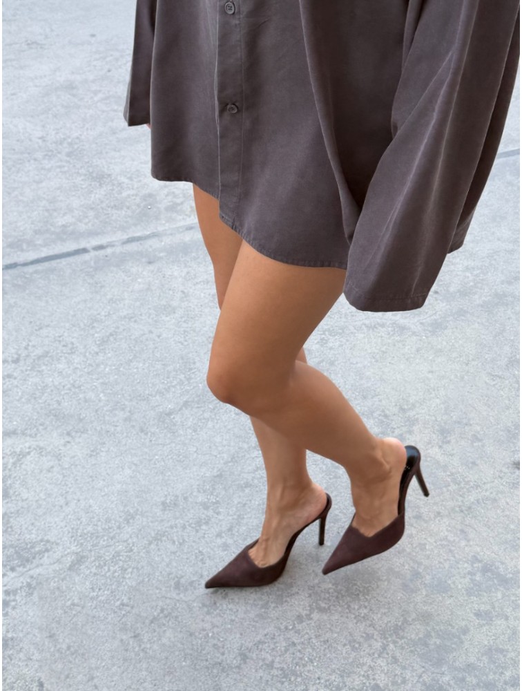 PANTERA SIREN Addiction Suede Δερμάτινα Καφέ Σουέντ Γυναικεία Mules