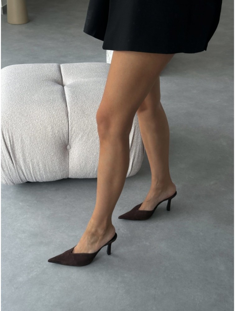 PANTERA SIREN Autumn Morning Suede Δερμάτινα Καφέ Γυναικεία Mules