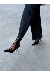 PANTERA SIREN Mamacita Black Leather Lace-Up Ankle Boots
