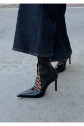 PANTERA SIREN Mamacita Black Leather Lace-Up Ankle Boots