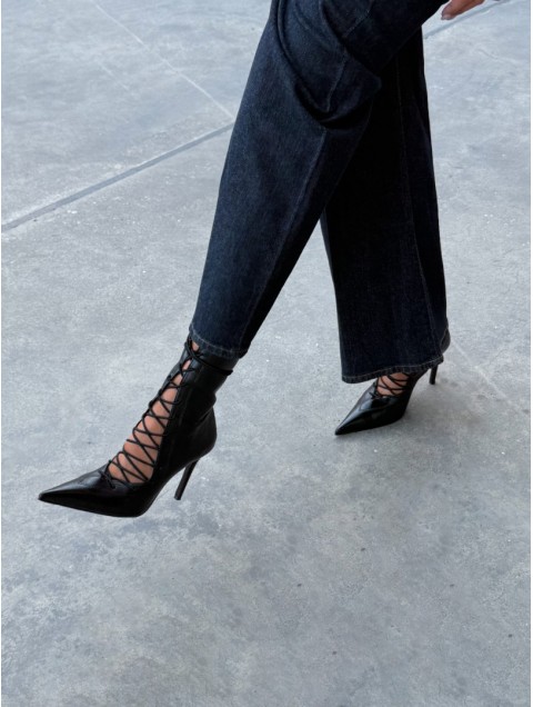 PANTERA SIREN Mamacita Black Leather Lace-Up Ankle Boots