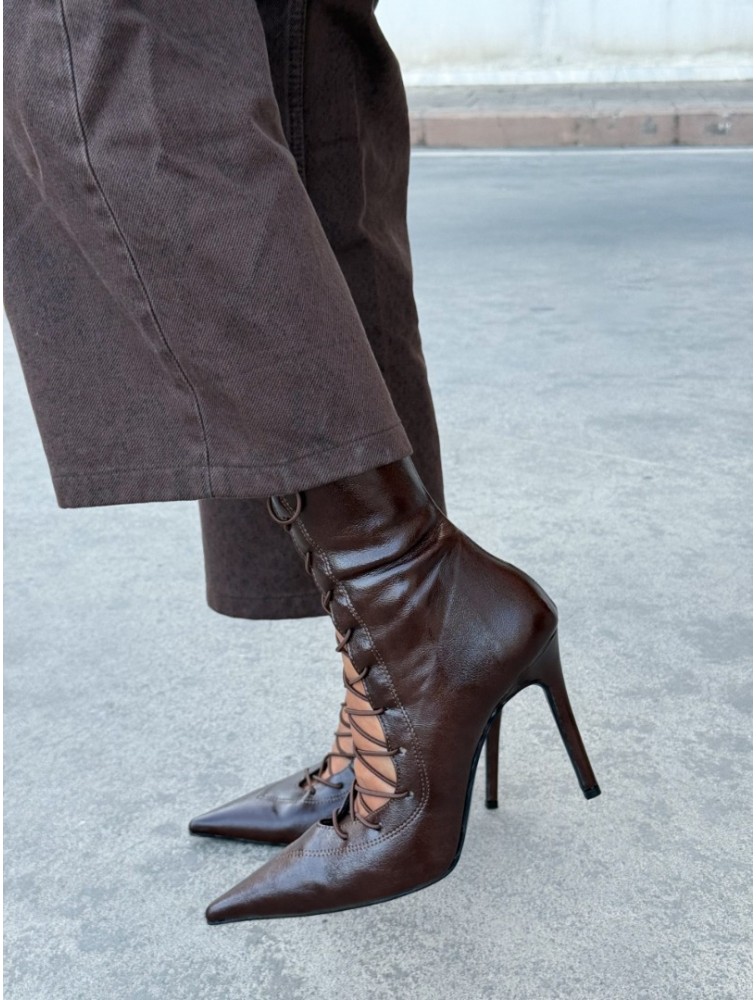 PANTERA SIREN Mamacita Brown Leather Lace-Up Boots