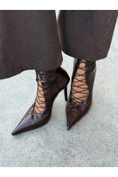 PANTERA SIREN Mamacita Brown Leather Lace-Up Boots
