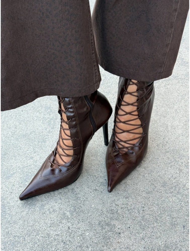 PANTERA SIREN Mamacita Brown Leather Lace-Up Boots