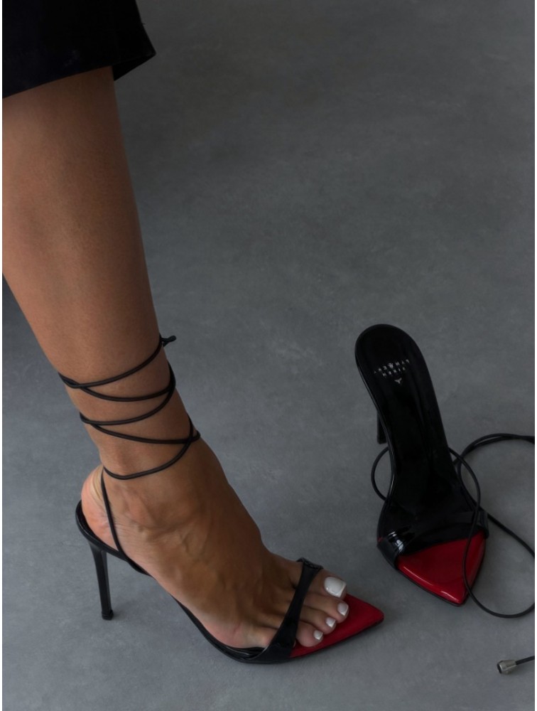 PANTERA SIREN Love Letter Black Lace-up Sandal with Red Toe