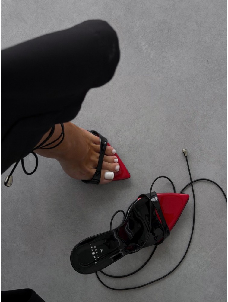 PANTERA SIREN Love Letter Black Lace-up Sandal with Red Toe