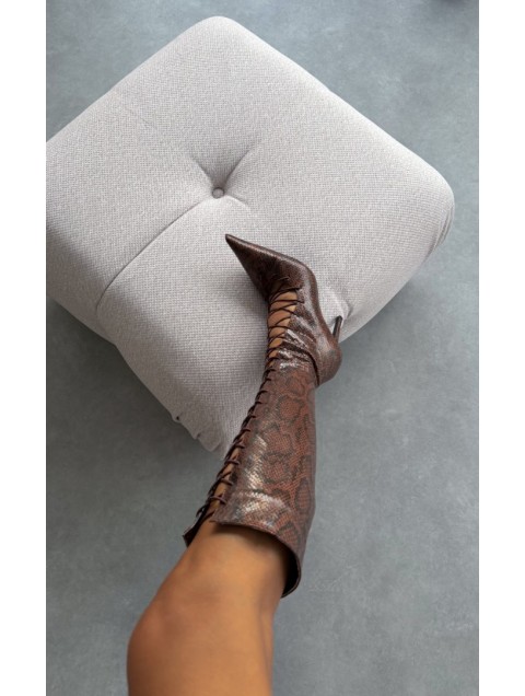 PANTERA SIREN Mamacita Knee Boots Brown Snake Καφέ Snake Μπότες με Κορδόνι