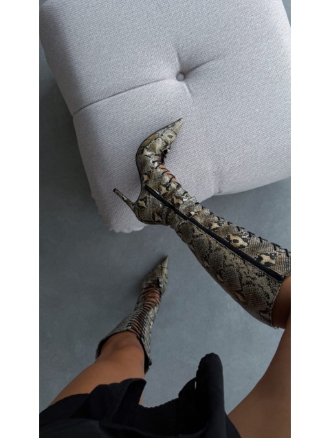 PANTERA SIREN Mamacita Knee Boots Snake Μπότες με Κορδόνι