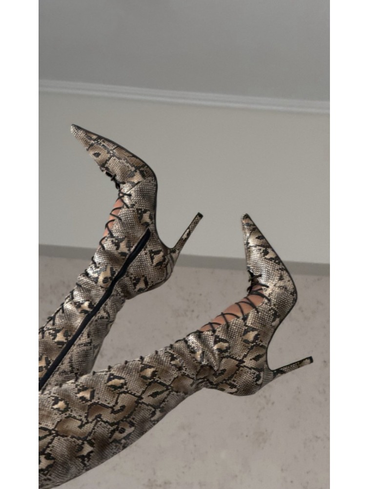 PANTERA SIREN Mamacita Knee Boots Snake Μπότες με Κορδόνι