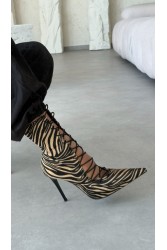PANTERA SIREN Mamacita Zebra Ζεβρέ Μποτάκια με Κορδόνι