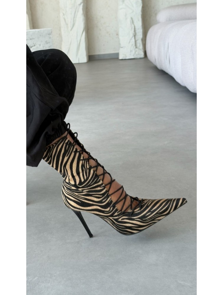 PANTERA SIREN Mamacita Zebra Ζεβρέ Μποτάκια με Κορδόνι