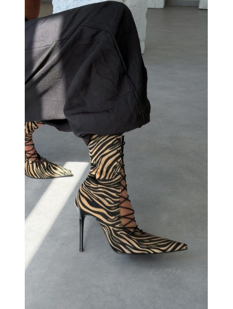 PANTERA SIREN Mamacita Zebra Ζεβρέ Μποτάκια με Κορδόνι