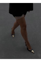 PANTERA SIREN Midnight Affair Gold Black Women's Heels with Gold Toe