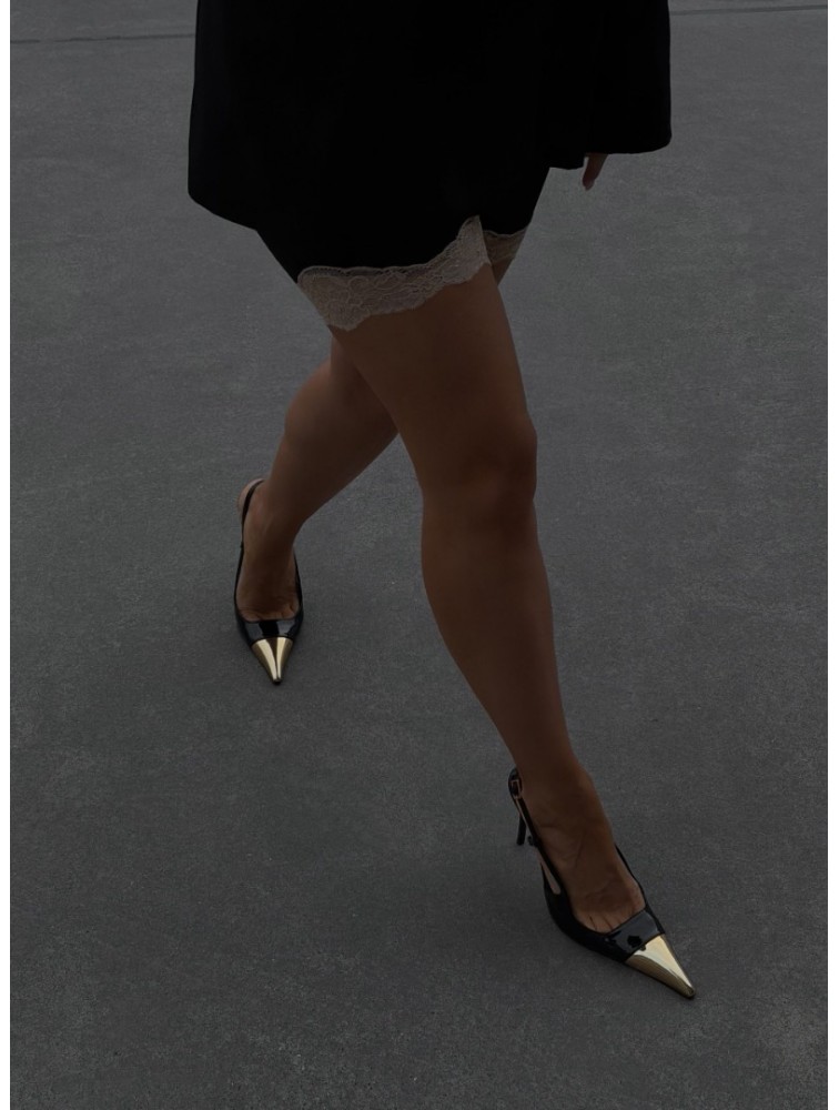 PANTERA SIREN Midnight Affair Gold Black Women's Heels with Gold Toe