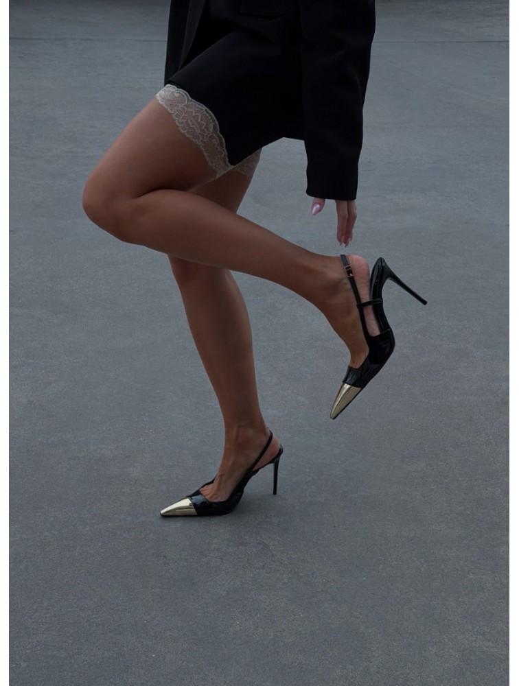 PANTERA SIREN Midnight Affair Gold Black Women's Heels with Gold Toe