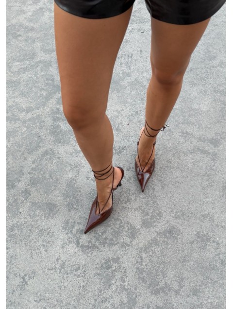 PANTERA SIREN Sexy Mama Brown Καφέ Δερμάτινη Δετή Γόβα