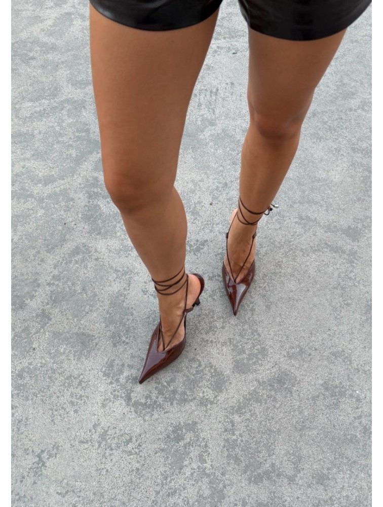 PANTERA SIREN Sexy Mama Brown Leather Lace-up Pumps