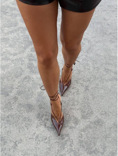 PANTERA SIREN Sexy Mama Brown Καφέ Δερμάτινη Δετή Γόβα