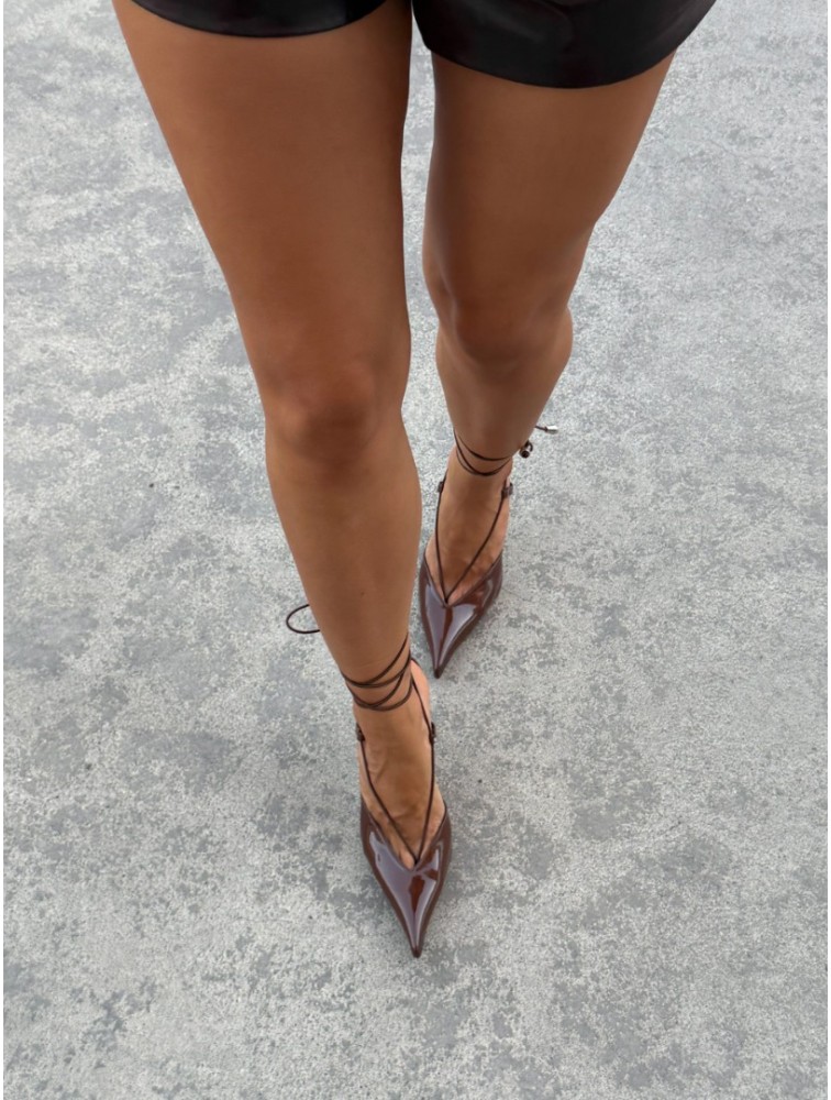 PANTERA SIREN Sexy Mama Brown Leather Lace-up Pumps