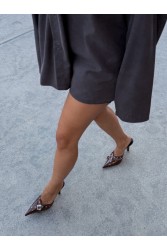 PANTERA SIREN Since Day One Brown Δερμάτινα Καφέ Γυναικεία Mules με Μεταλλικά Στοιχεία