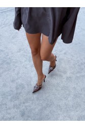 PANTERA SIREN Since Day One Brown Δερμάτινα Καφέ Γυναικεία Mules με Μεταλλικά Στοιχεία