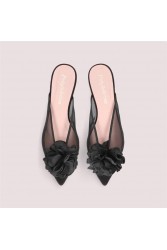 PRETTY BALLERINAS Ella Black Leather Women's Slingback Ballerinas With Silk Flower