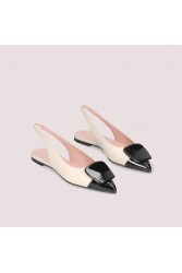 PRETTY BALLERINAS Horma Ecru Leather Women's Slingback Ballerinas With Black Toe