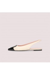 PRETTY BALLERINAS Horma Ecru Leather Women's Slingback Ballerinas With Black Toe