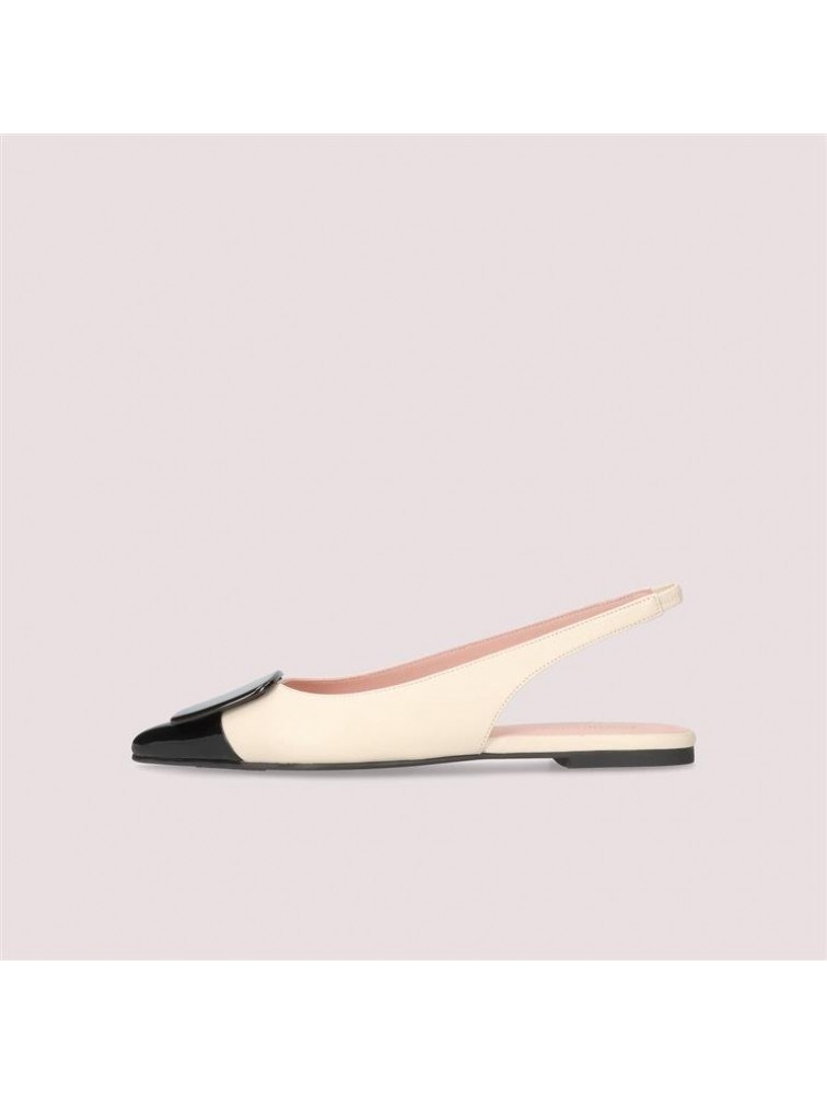 PRETTY BALLERINAS Horma Ecru Leather Women's Slingback Ballerinas With Black Toe