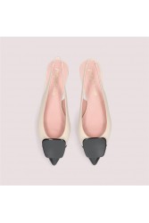 PRETTY BALLERINAS Horma Ecru Leather Women's Slingback Ballerinas With Black Toe
